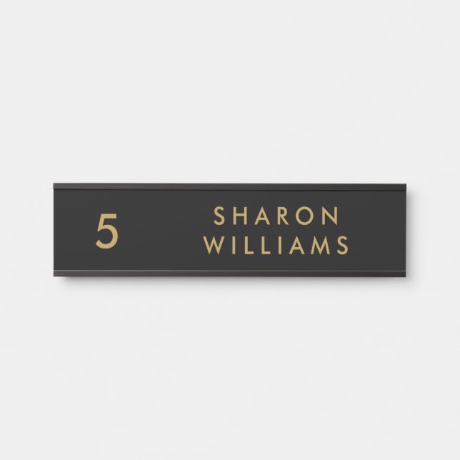Porte-nom Pour Porte Stylish Professional Black and Gold Employee Name (Devant)