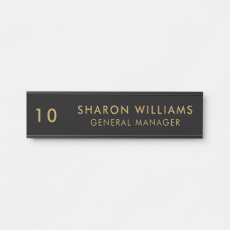 Porte-nom Pour Porte Stylish Professional Black Employee Name & Title