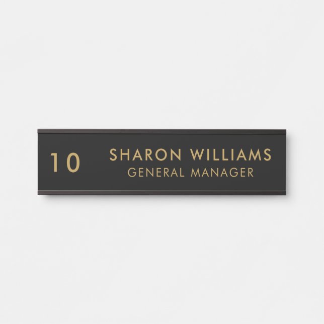 Porte-nom Pour Porte Stylish Professional Black Employee Name & Title (Devant)