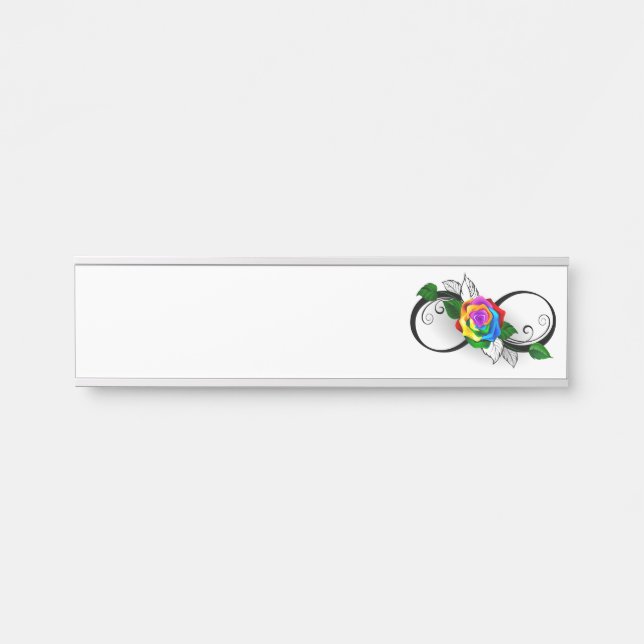 Porte-nom Pour Porte Symbole d'infini avec Rose arc-en-ciel (Devant)