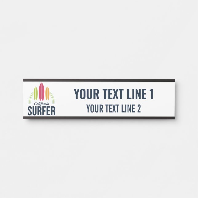 Porte-nom Pour Porte Texte et emplacement personnalisés Surf (Devant)