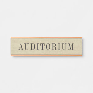 Porte-nom Pour Porte Tissu de lin beige naturel avec typographie grise 
