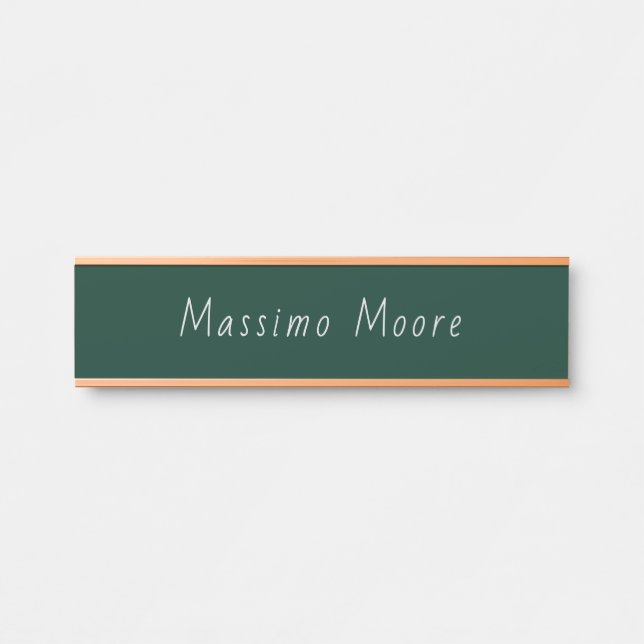 Porte-nom Pour Porte Vert foncé Élégant Casual Propre Nom Écriture manu (Devant)