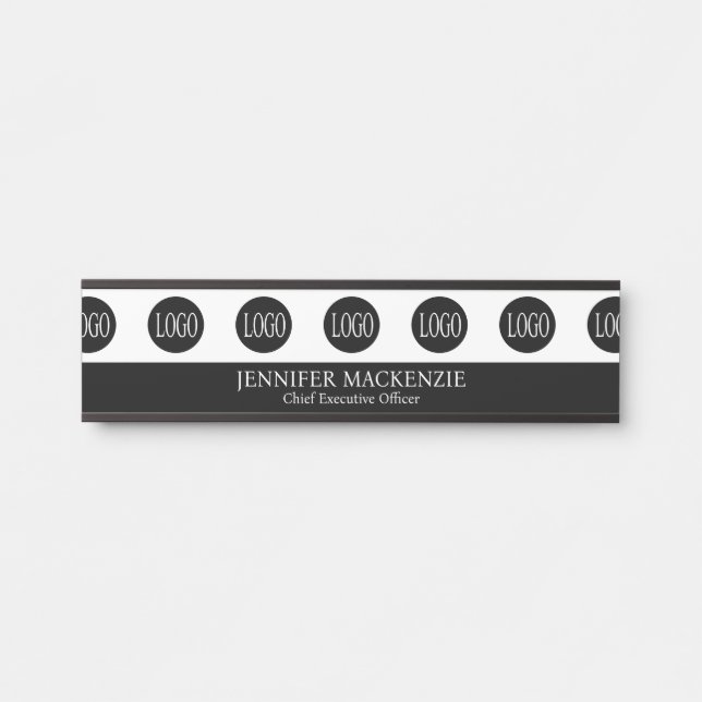 Porte-nom Pour Porte Votre logo noir et blanc Bureau élégant (Devant)