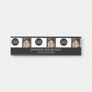 Porte-nom Pour Porte Votre photo d'image de logo noir et blanc Bureau