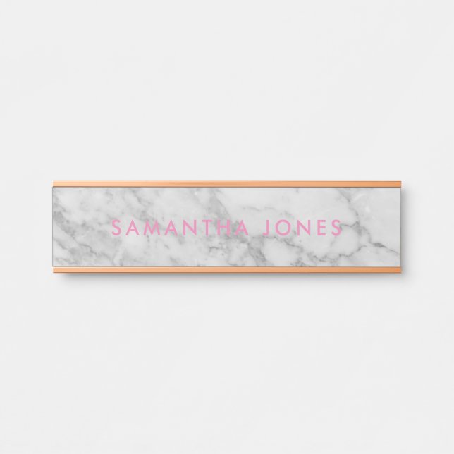 Porte-nom Pour Porte White Carrara Marble Gold Classic Personalised (Devant)