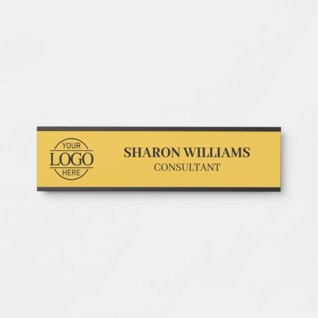 Porte-nom Pour Porte Yellow Simple Professional Custom Business Logo (Devant)