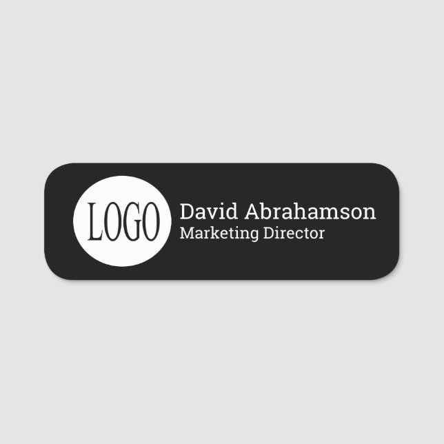 Porte-nom Professional Clean Modern Business Black Logo Nom (Devant)