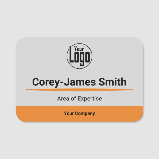 Porte-nom Professionnel Gris Noir Orange Logo expertise (Devant)
