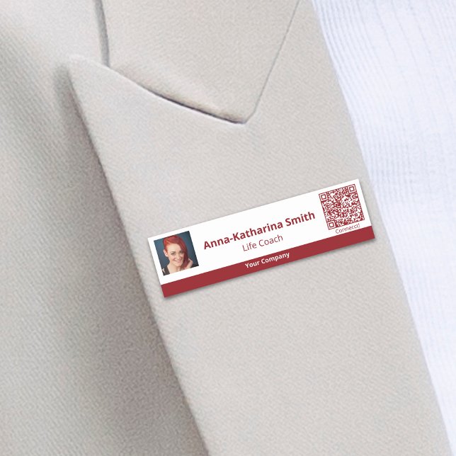 Porte-nom Professionnel Red White Image QR-code Company (Professional Red White Image QR-code Company Name Tag)