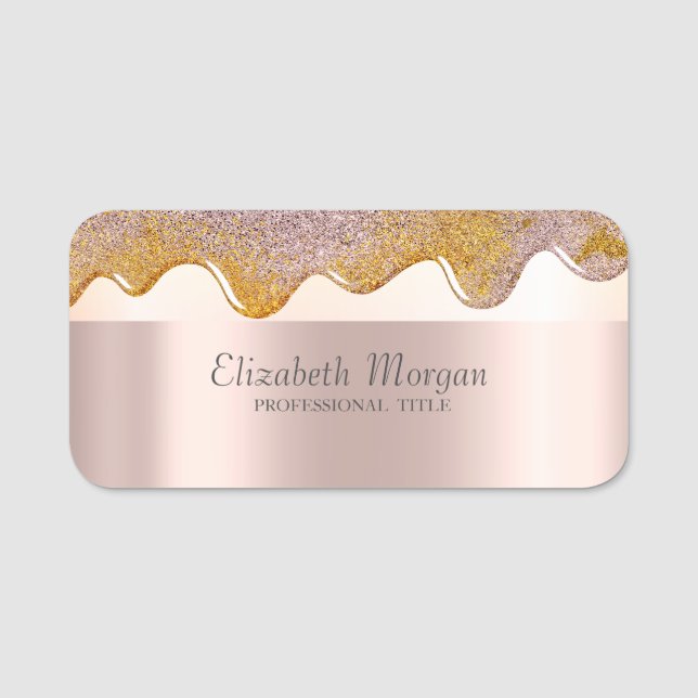 Porte-nom Rayures tendance gouttes d'or rose (Devant)