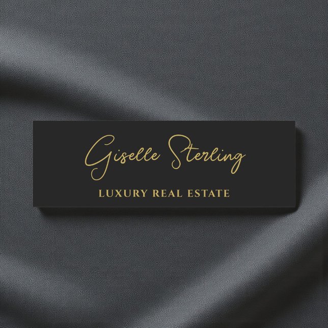 Porte-nom Real Estate Black Gold Script Luxury  (Créateur téléchargé)