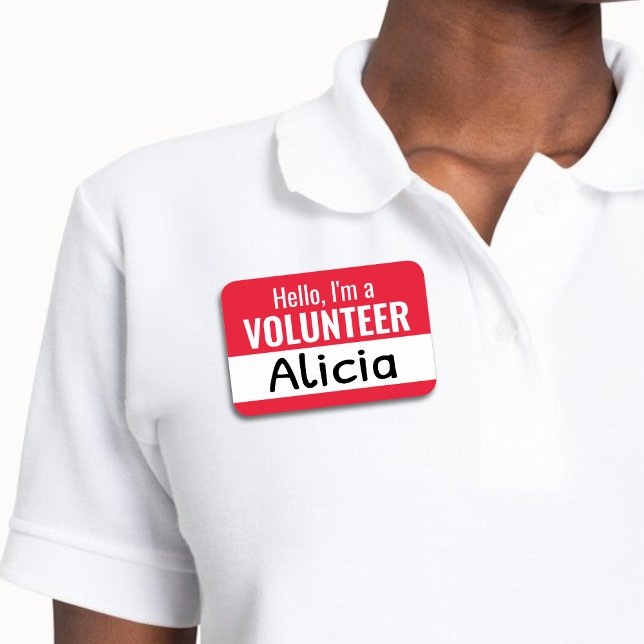 Porte-nom Red Reusable Volunteer Team Member Dry Erase (Red and White Reusable Volunteer Team Member Dry Erase Name Tag)