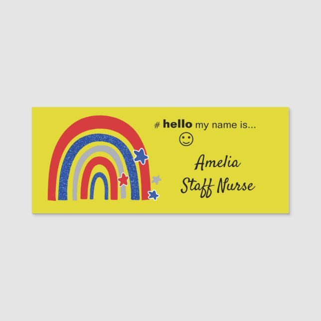 Porte-nom Resin Finish Bonjour Mon Nom Est Rainbow Name Badg (Devant)