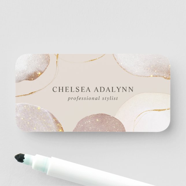 Porte-nom Résumé Aquarelle Pailleté Luxe Rose Or (En situation)