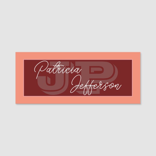 Porte-nom Rose Corail Rouge Foncé Monogrammé Main Levée (Devant)