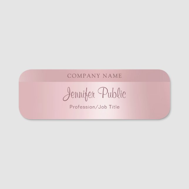 Porte-nom Rose Gold Calligraphié Script tendance Design mode (Devant)