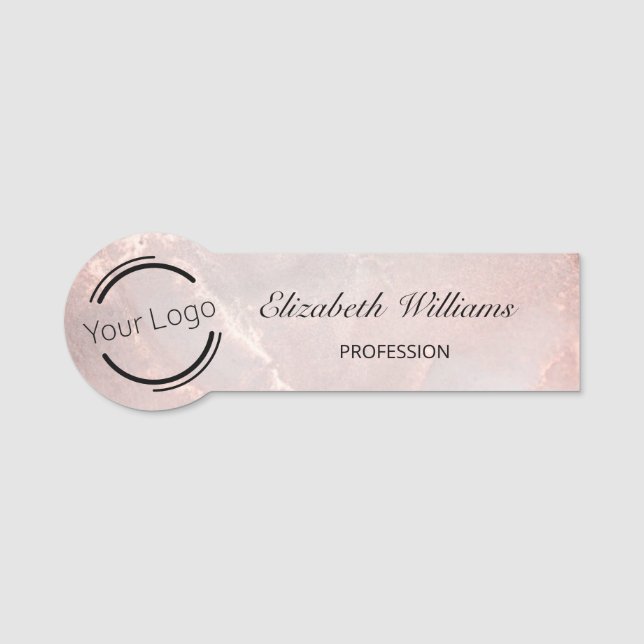 Porte-nom Rose Gold  Encre Marbre | Logo  (Devant)