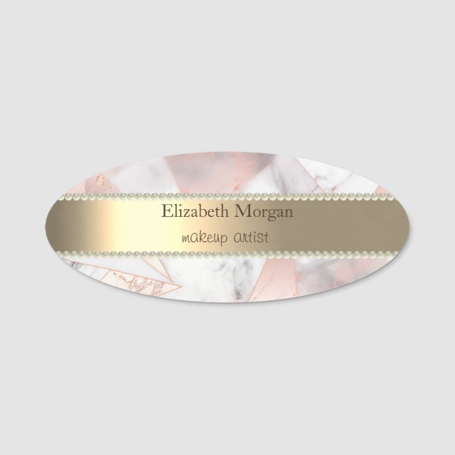 Porte-nom Rose Gold Géométrique Marbre Tendance (Devant)