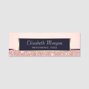 Porte-nom Rose Gold Glitter Stripe Rose Élégante