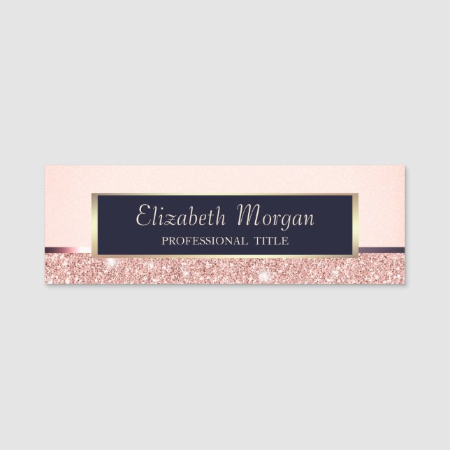 Porte-nom Rose Gold Glitter Stripe Rose Élégante (Devant)