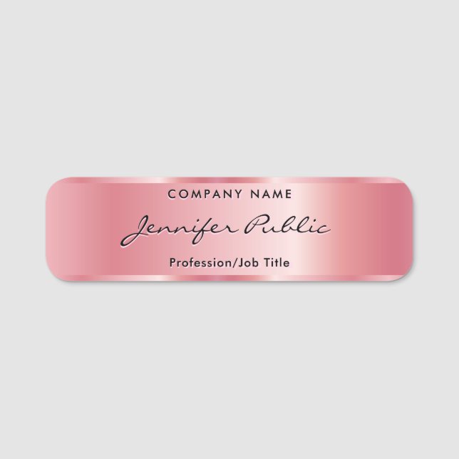 Porte-nom Rose Gold Nom balise Typographie Script Élégant (Devant)