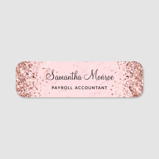 Porte-nom Rose Gold Pailleté Blush Rose Marbre (Devant)