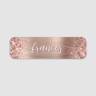 Porte-nom Rose Gold Pailleté Écriture Manuscrite