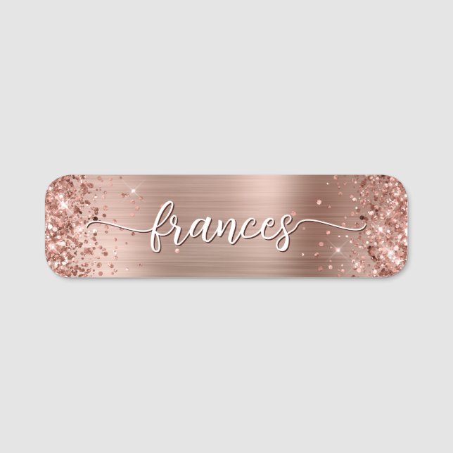 Porte-nom Rose Gold Pailleté Écriture Manuscrite (Devant)
