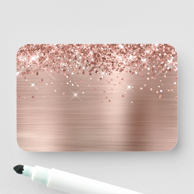 Porte-nom Rose Gold Pailleté et Feuille Vierge (En situation)