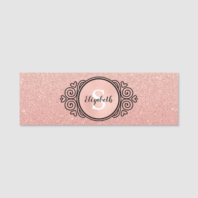 Porte-nom Rose Gold Parties scintillant maquillage Artiste C (Devant)