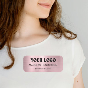 Porte-nom Rose métallique Gold Logo d'entreprise Employé mag