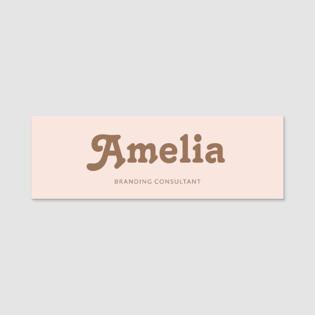 Porte-nom Rose orange blush simple rétro (Devant)