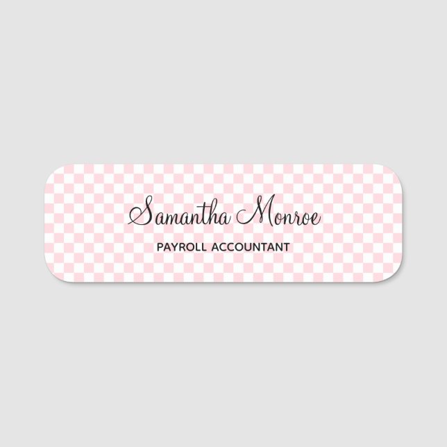 Porte-nom Rose pastel et damier blanc (Devant)