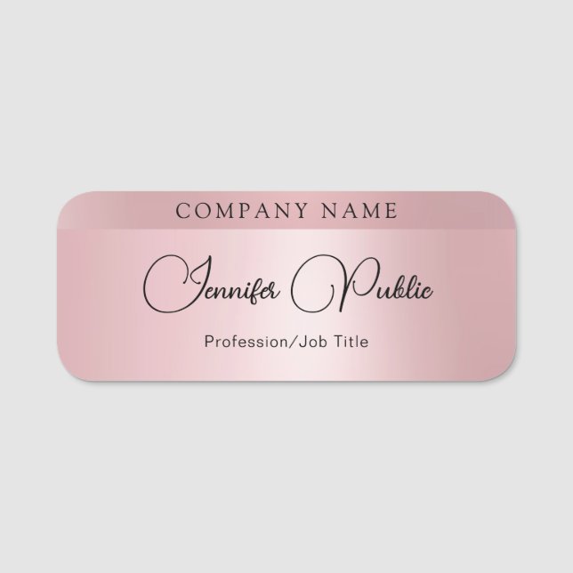 Porte-nom Rose personnalisé tendance or moderne élégant écri (Devant)