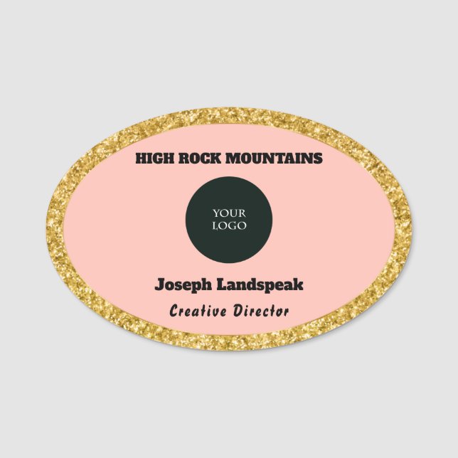 Porte-nom Rose rose & Nom de l'employé & Logo (Devant)