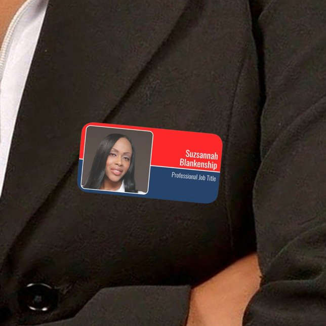 Porte-nom Rouge, Blanc & Bleu Photo Remplacement Professionn (custom photo name tag)