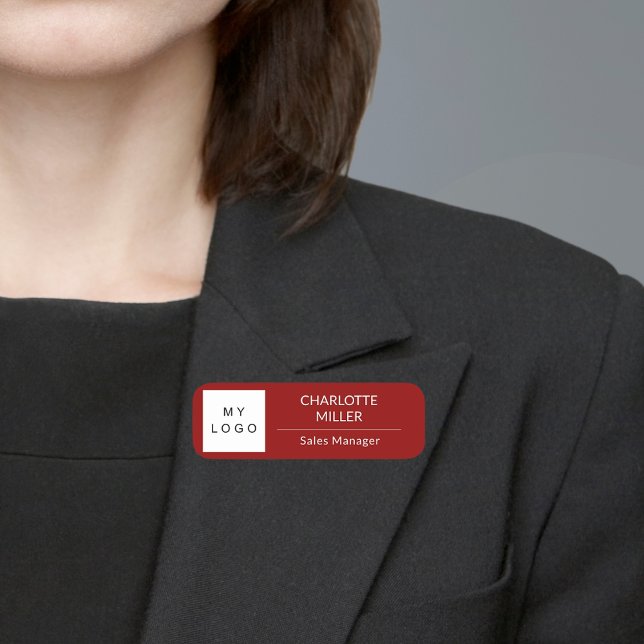 Porte-nom Rouge blanc logo entreprise employé moderne (Créateur téléchargé)