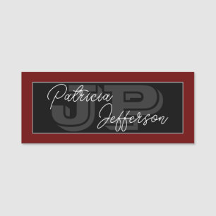 Porte-nom Rouge Foncé, Noir Et Blanc : Monogramme manuscrit