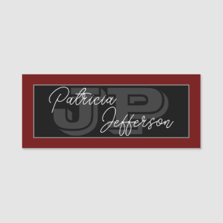 Porte-nom Rouge Foncé, Noir Et Blanc : Monogramme manuscrit