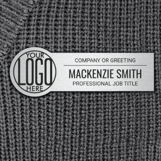 Porte-nom Round Business Logo Employee ID Faux Metal Silver