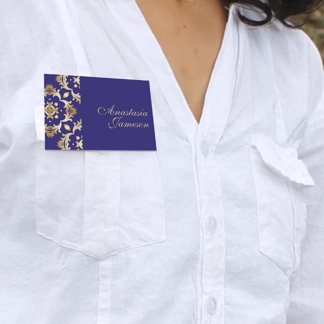 Porte-nom Royal Blue Gold Classic Élégant Vintage Antique (Créateur téléchargé)