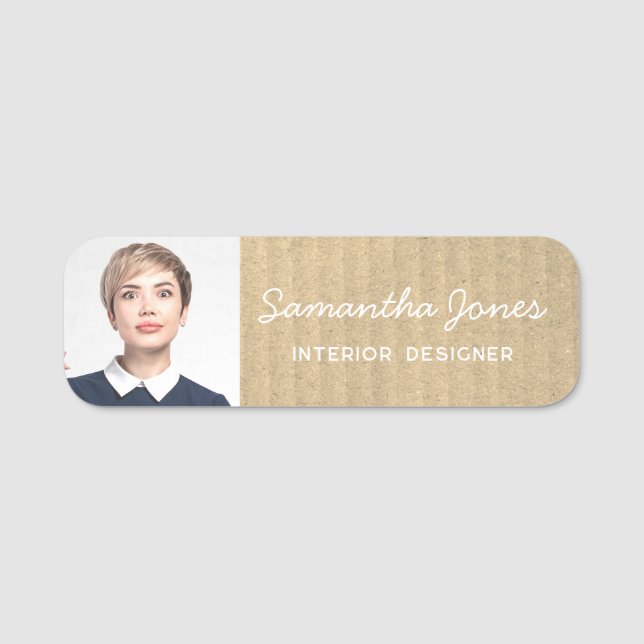 Porte-nom Rustique moderne écriture manuscrite photo Kraft C (Devant)