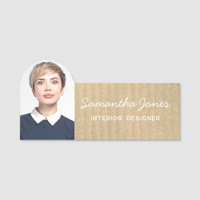 Porte-nom Rustique moderne écriture manuscrite photo Kraft C (Devant)