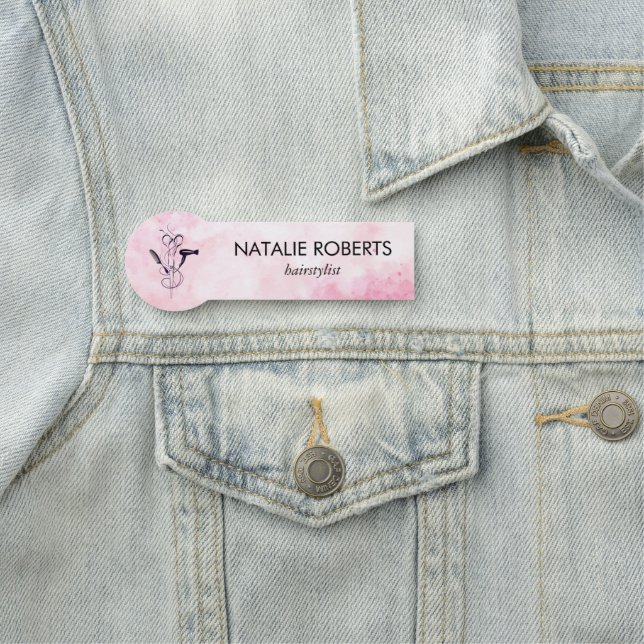 Porte-nom Salon de beauté aquarelle rose (En situation)