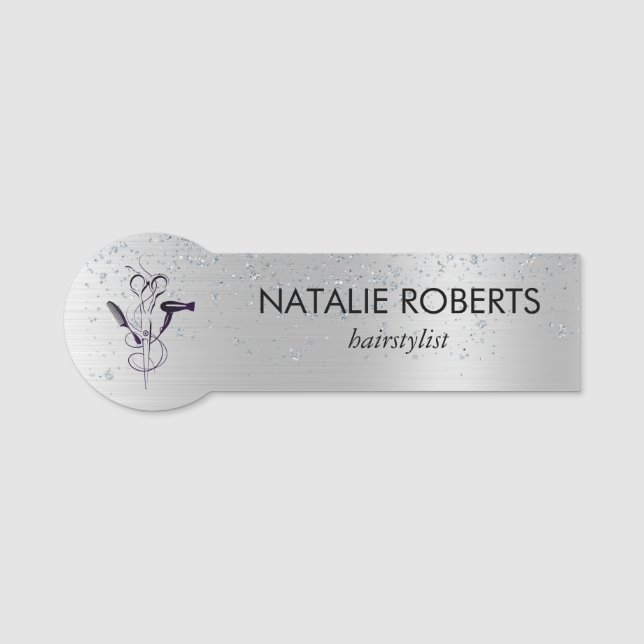 Porte-nom Salon de beauté Silver Glitter (Devant)