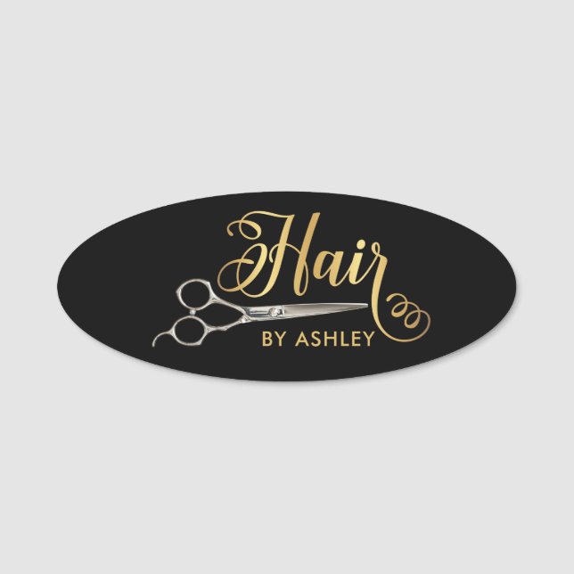 Porte-nom Salon de coiffure en noir et or (Devant)