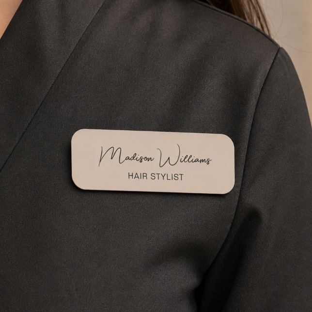 Porte-nom Salon de coiffure moderne beige (Modern Hair Stylist Salon Beige Name Tag)