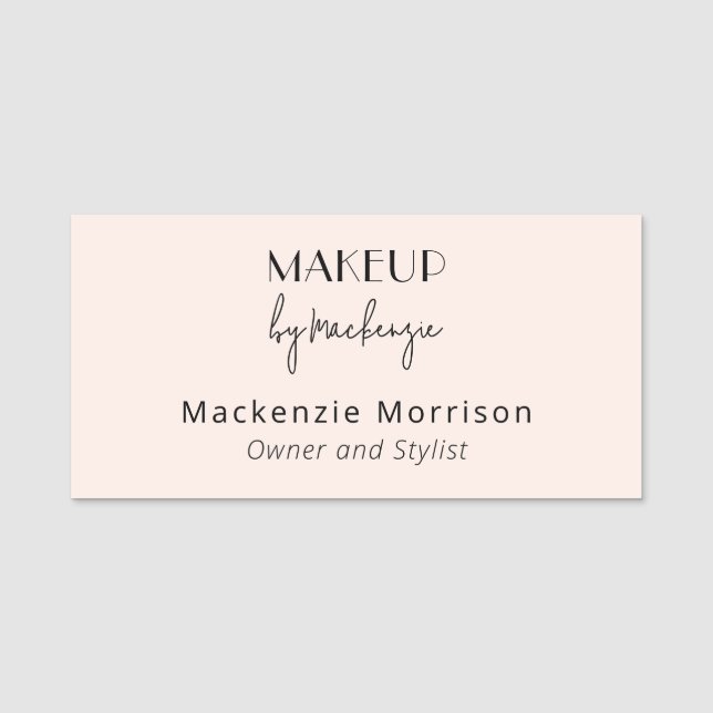 Porte-nom Salon de Maquillage Rectangle Rose Pâle Noir (Devant)