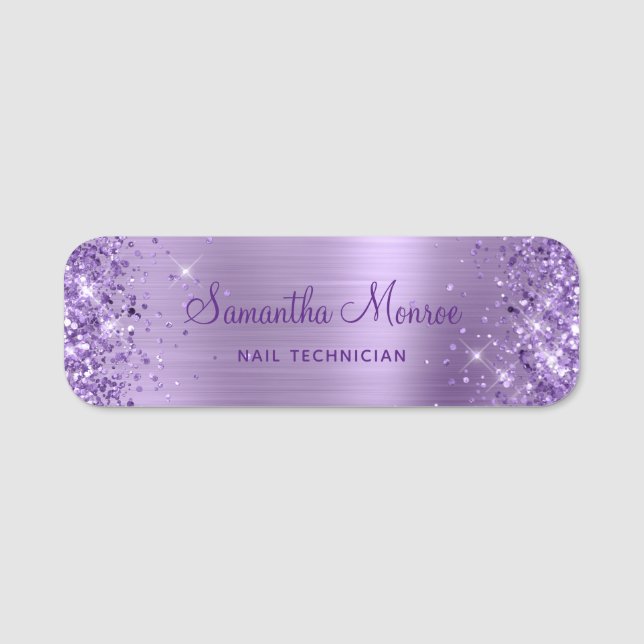 Porte-nom Salon de style métallisé violet clair scintillant (Devant)